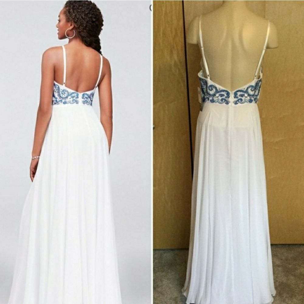 Embroidered Hugh Neck Chiffon Gown Xscape - Picture 5 of 8
